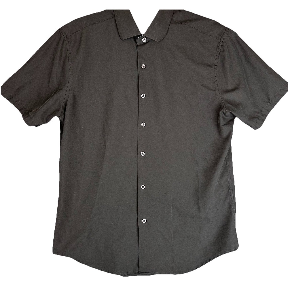 Men's M Black Button Up Consequence Short Sleeve Dress Shirt Retro Design Sleeve